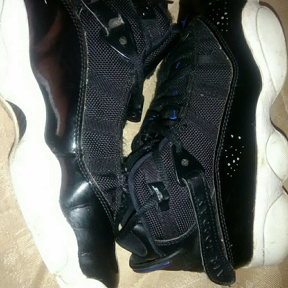Balck white and blue Jordans